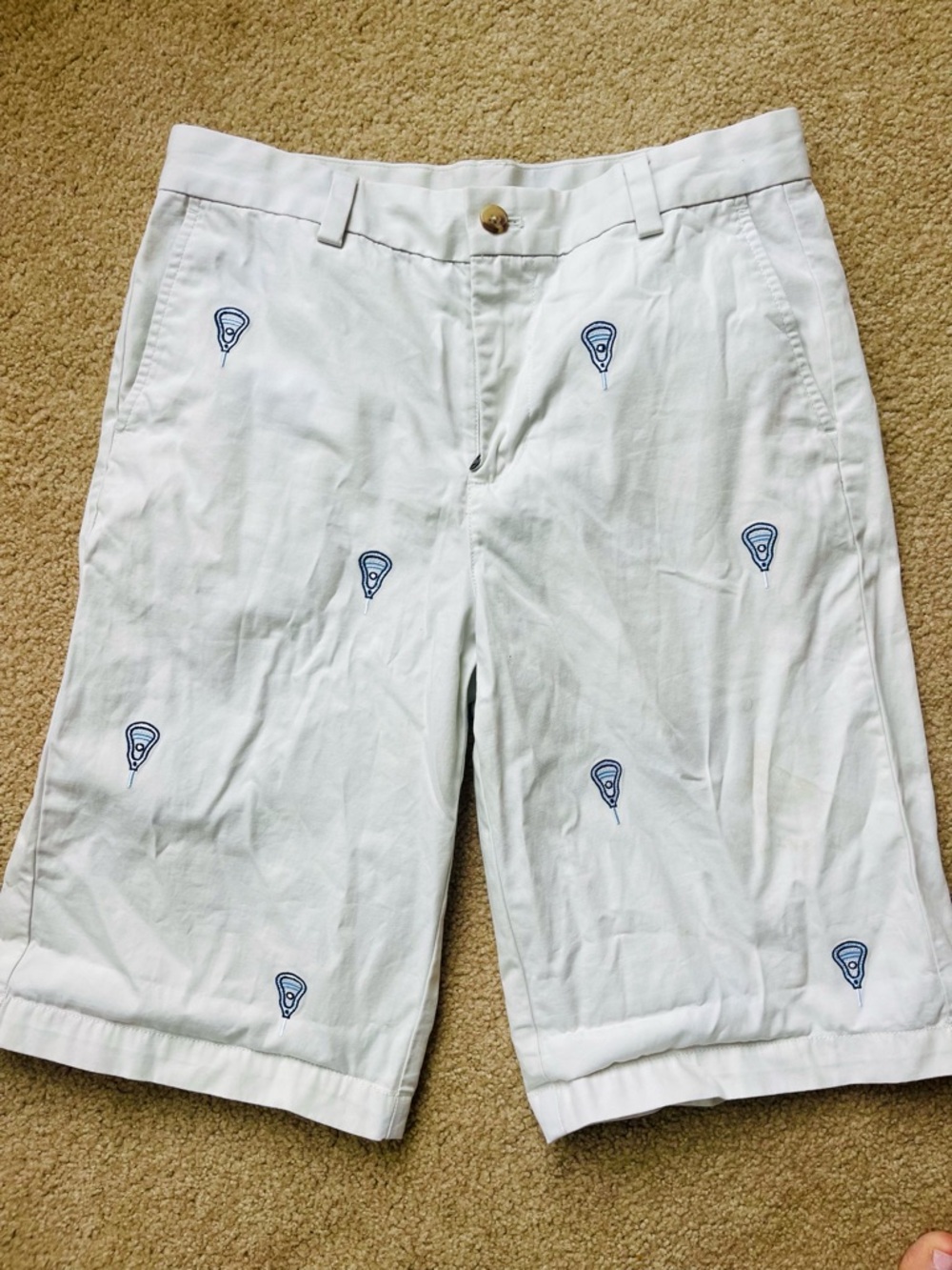 Vineyard Vines White Cotton Embroidered Kids Shorts with Navy Motifs